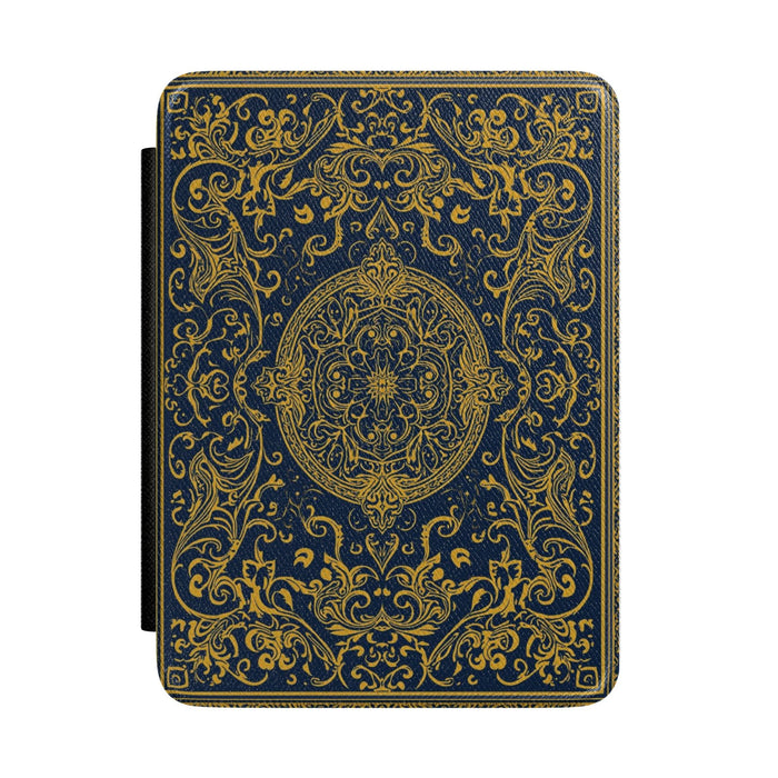 Ornate Gold Filigree Kindle Case | Antique Blue Boho Book Cover Printify