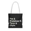 Literary Character List Tote Bag – Poe & Bradshaw & Flynn & Doyle. Printify