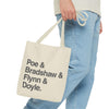 Tote Bag — Minimalist 'Poe & Bradshaw & Flynn & Doyle.' Text Tote Printify