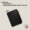 Black tablet case on a beige background with compatibility text