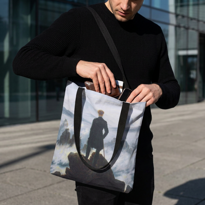Wanderer Above the Sea Mist Tote Bag – Classic Dark Academia Art Tote Printify