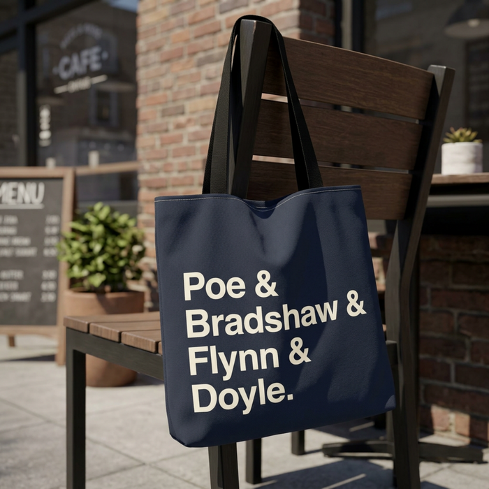 Copy of Literary Character List Tote Bag – Poe & Bradshaw & Flynn & Doyle. Printify