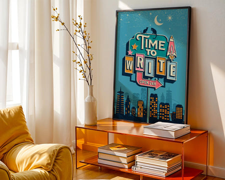 TIME TO WRITE Retro Poster | Colorful Writer Wall Art | Vintage Style Writing Print | Motivational  | Fast Printing and Free Shipping