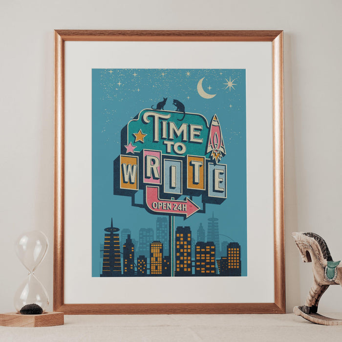 TIME TO WRITE Retro Poster | Colorful Writer Wall Art | Vintage Style Writing Print | Motivational  | Fast Printing and Free Shipping