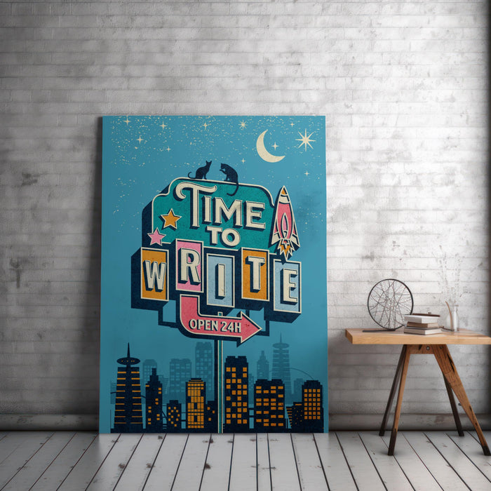 TIME TO WRITE Retro Poster | Colorful Writer Wall Art | Vintage Style Writing Print | Motivational  | Fast Printing and Free Shipping
