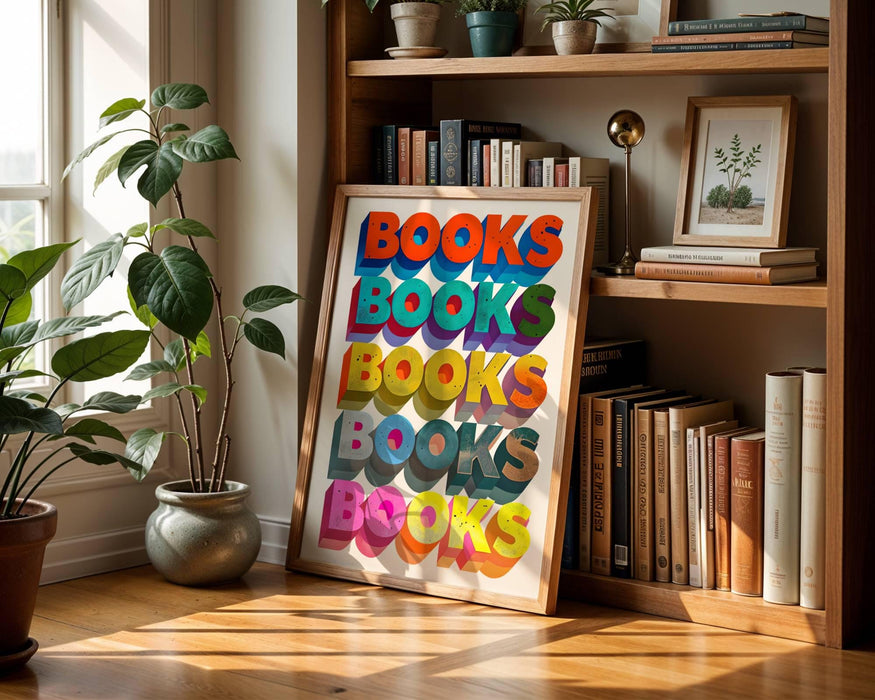 Vibrant BOOKS Typography Poster | Reader Gift | Book Lover Gift | Book Nook Wall Art | Bookish Gifts