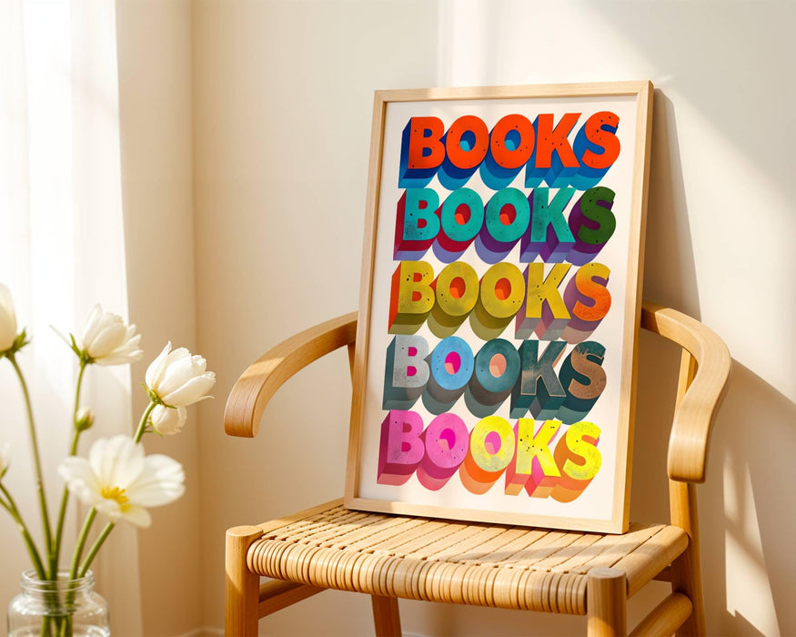 Vibrant BOOKS Typography Poster | Reader Gift | Book Lover Gift | Book Nook Wall Art | Bookish Gifts
