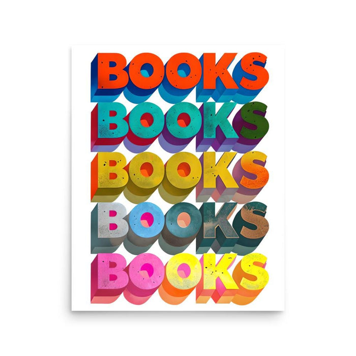 Vibrant BOOKS Typography Poster | Reader Gift | Book Lover Gift | Book Nook Wall Art | Bookish Gifts