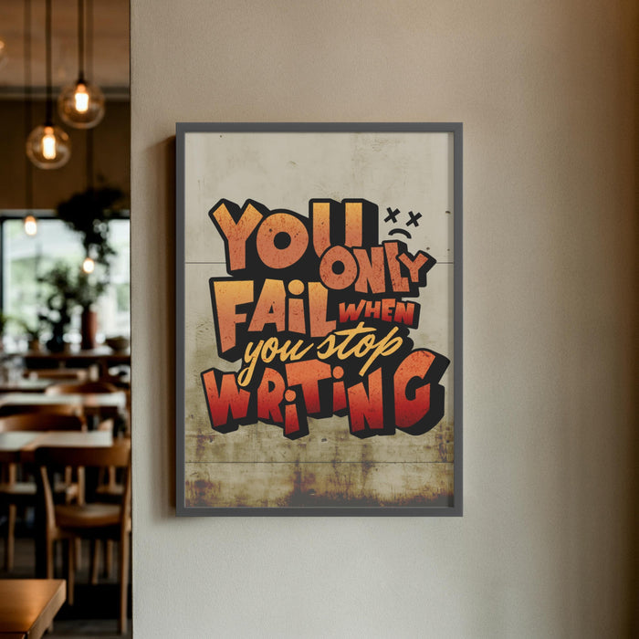You Only Fail When You Stop Writing Print | Motivational Wall Art for Writers |  Fast Printing and Free Shipping