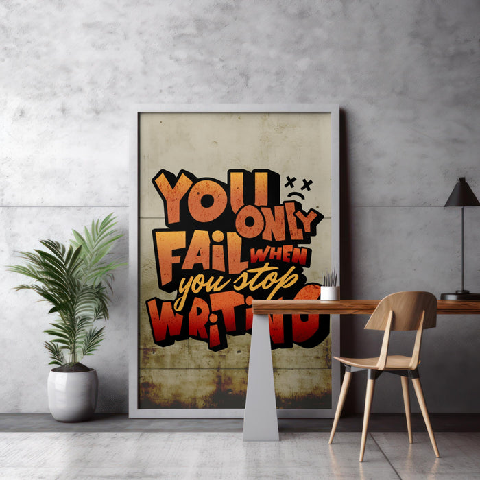 You Only Fail When You Stop Writing Print | Motivational Wall Art for Writers |  Fast Printing and Free Shipping