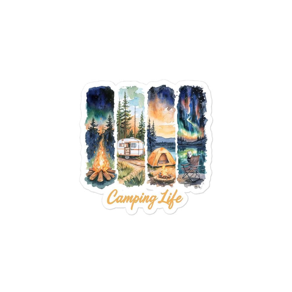 Camping Life Horror Sticker – Spooky Outdoor Bubble Decal, Creepy Campfire Camping Gift, Dark Humor Hiking Sticker