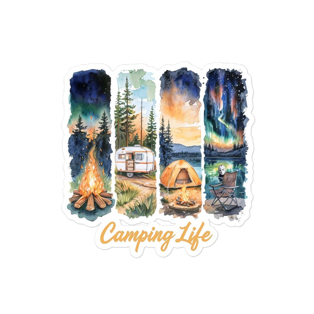 Camping Life Horror Sticker – Spooky Outdoor Bubble Decal, Creepy Campfire Camping Gift, Dark Humor Hiking Sticker