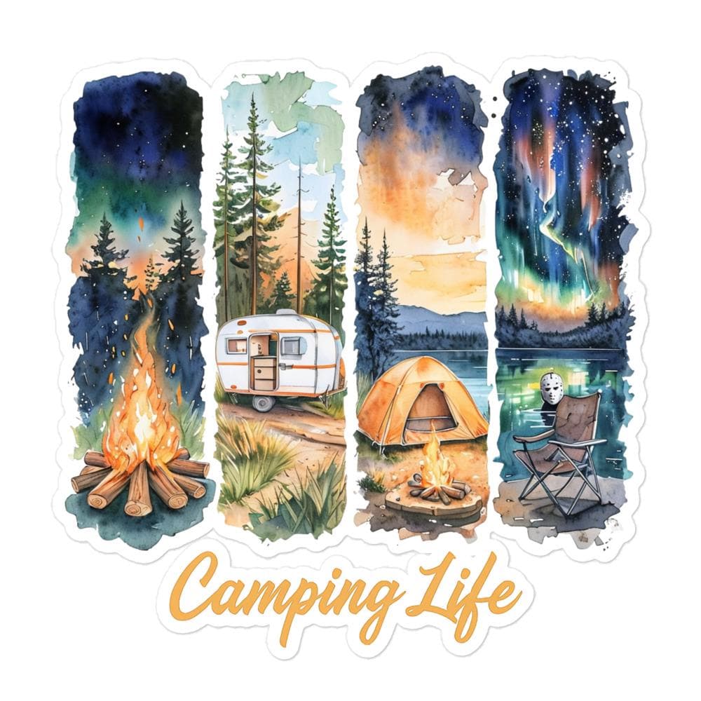 Camping Life Horror Sticker – Spooky Outdoor Bubble Decal, Creepy Campfire Camping Gift, Dark Humor Hiking Sticker