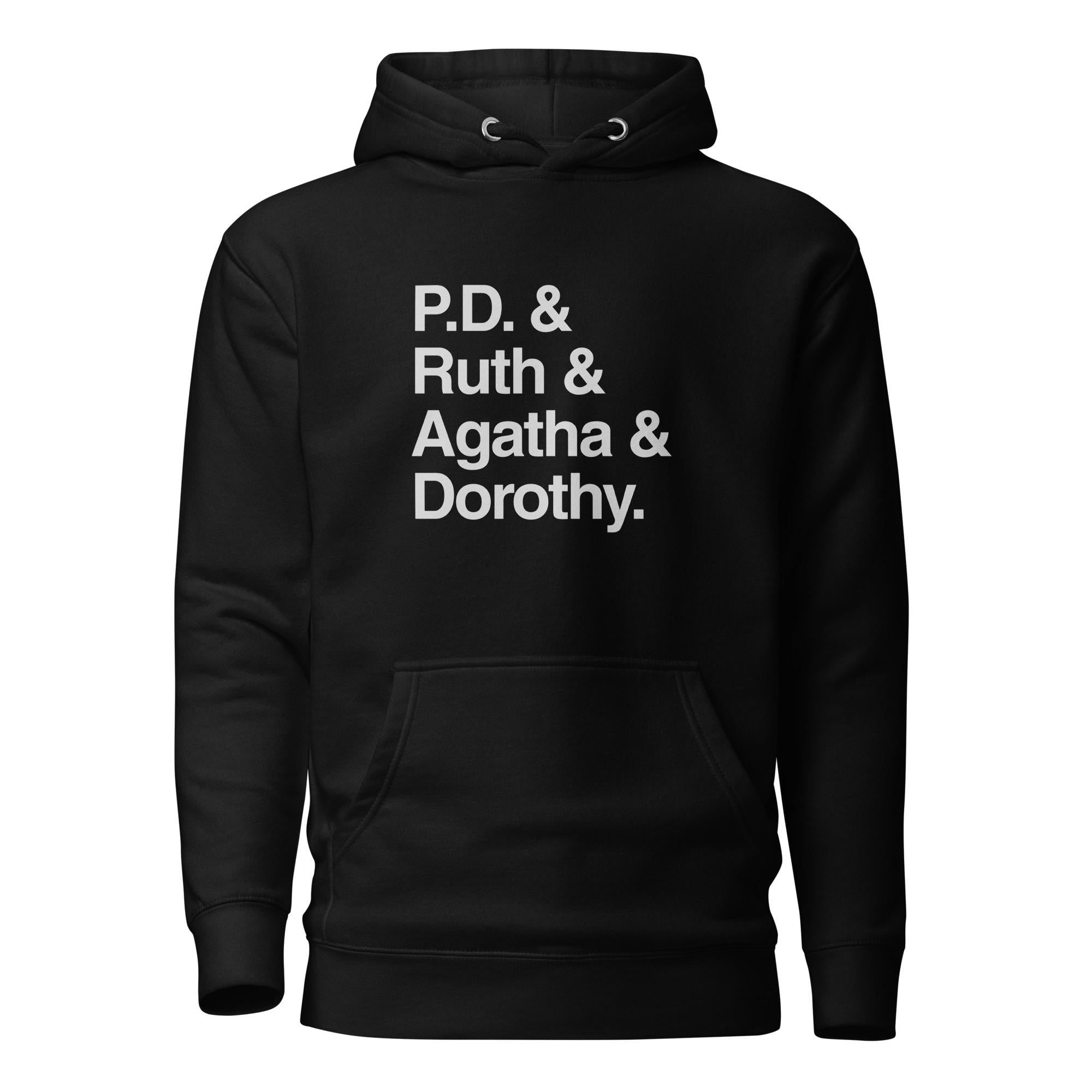 Crime Writers Hoodie | Cotton Heritage M2580 Premium Pullover | P.D. James, Ruth Rendell, Agatha Christie, Dorothy Sayers, Mystery Gift