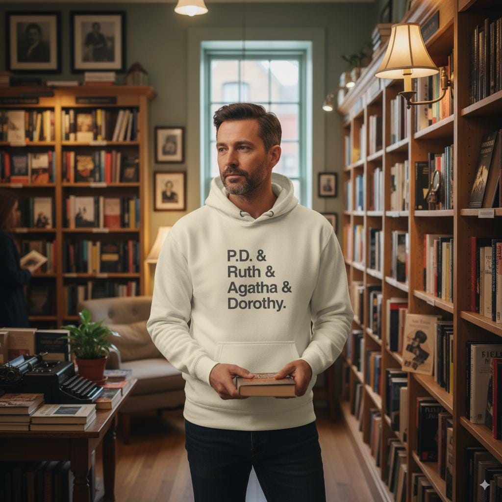 Crime Writers Hoodie | Cotton Heritage M2580 Premium Pullover | P.D. James, Ruth Rendell, Agatha Christie, Dorothy Sayers, Mystery Gift