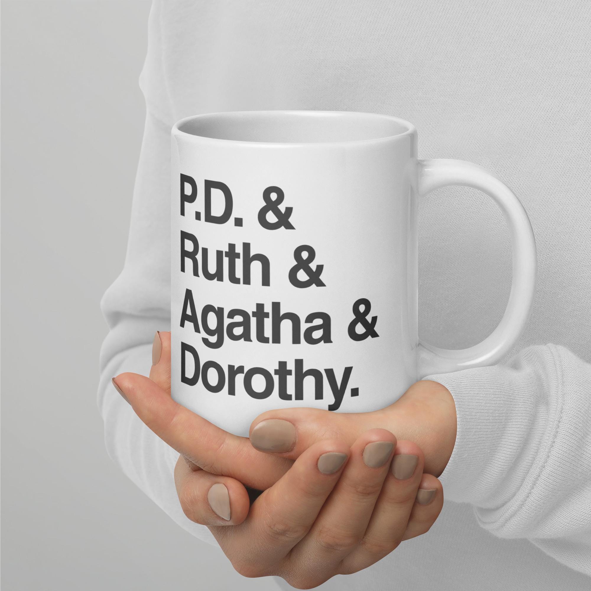 Crime Writer Tea Mug P.D. James, Ruth Rendell, Agatha Christie & Dorothy Sayers | Mystery Author Coffee Cup, Book Lover Gift, Ceramic