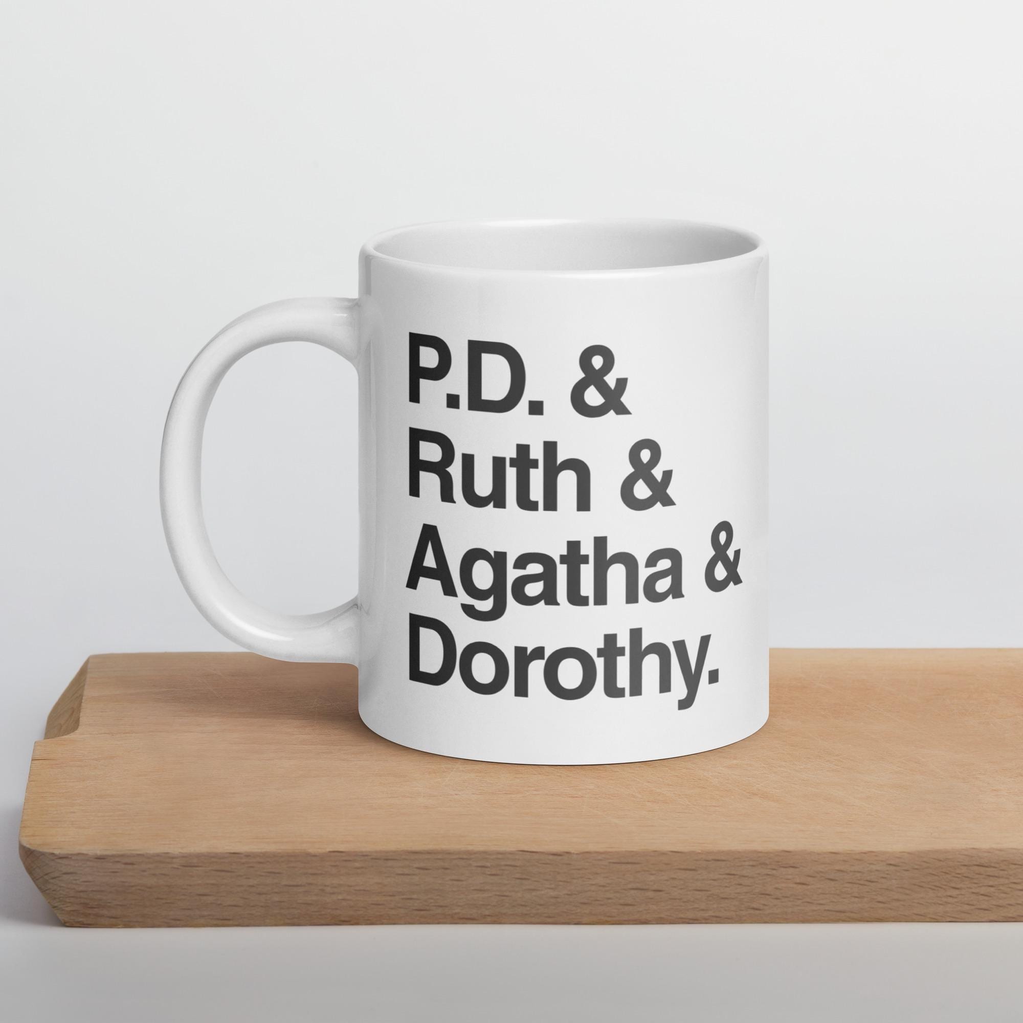 Crime Writer Tea Mug P.D. James, Ruth Rendell, Agatha Christie & Dorothy Sayers | Mystery Author Coffee Cup, Book Lover Gift, Ceramic