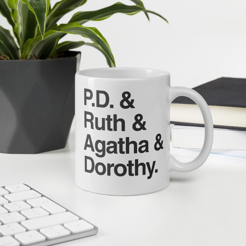 Crime Writer Tea Mug P.D. James, Ruth Rendell, Agatha Christie & Dorothy Sayers | Mystery Author Coffee Cup, Book Lover Gift, Ceramic