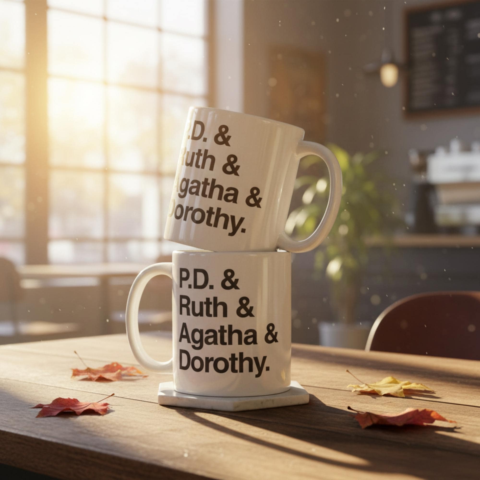Crime Writer Tea Mug P.D. James, Ruth Rendell, Agatha Christie & Dorothy Sayers | Mystery Author Coffee Cup, Book Lover Gift, Ceramic