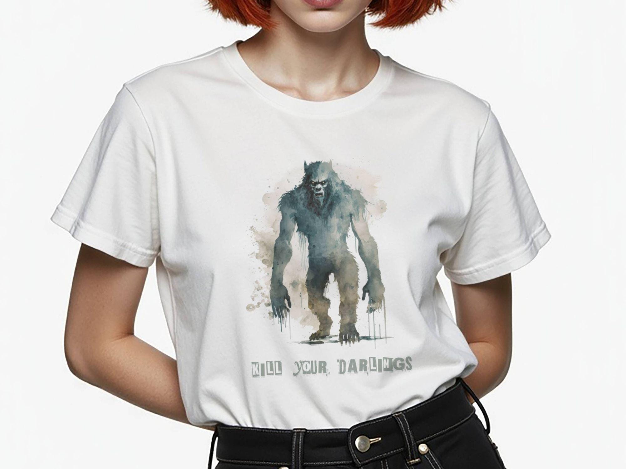 Kill Your Darlings Shirt Wolfman (metaphorical ... or not) Writing Tee, Gothic Bella + Canvas 3001 for Authors, Screenwriters & Readers