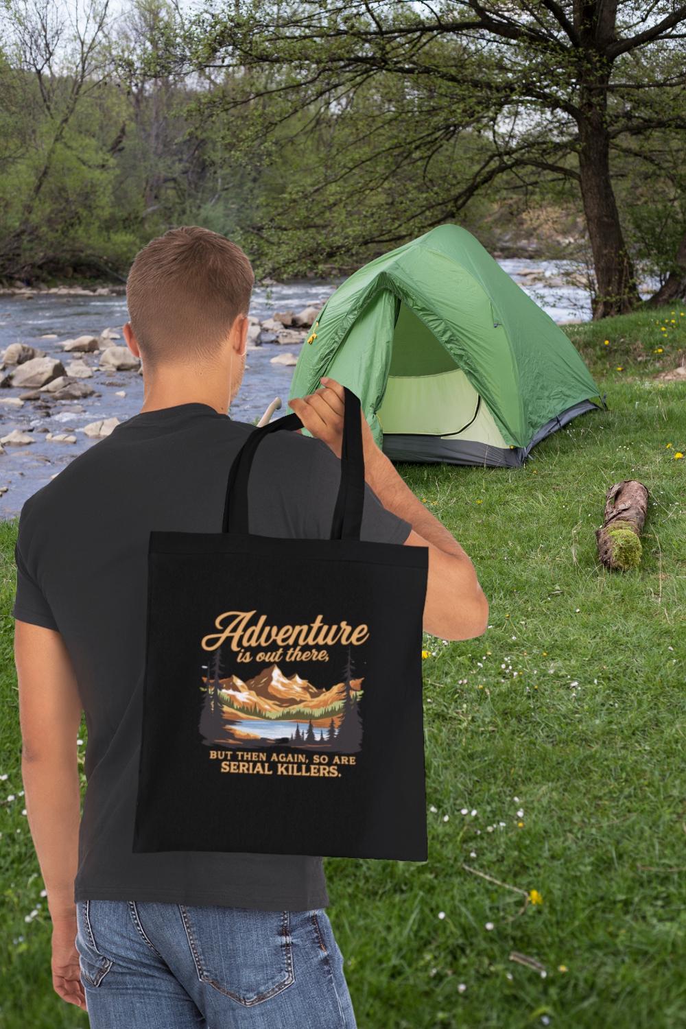 Adventure Is Out There Tote Bag | Funny Hiking Eco Tote | Serial Killer Humor Bag | Organic Cotton Bookish Gift | Dark Humor Shopper