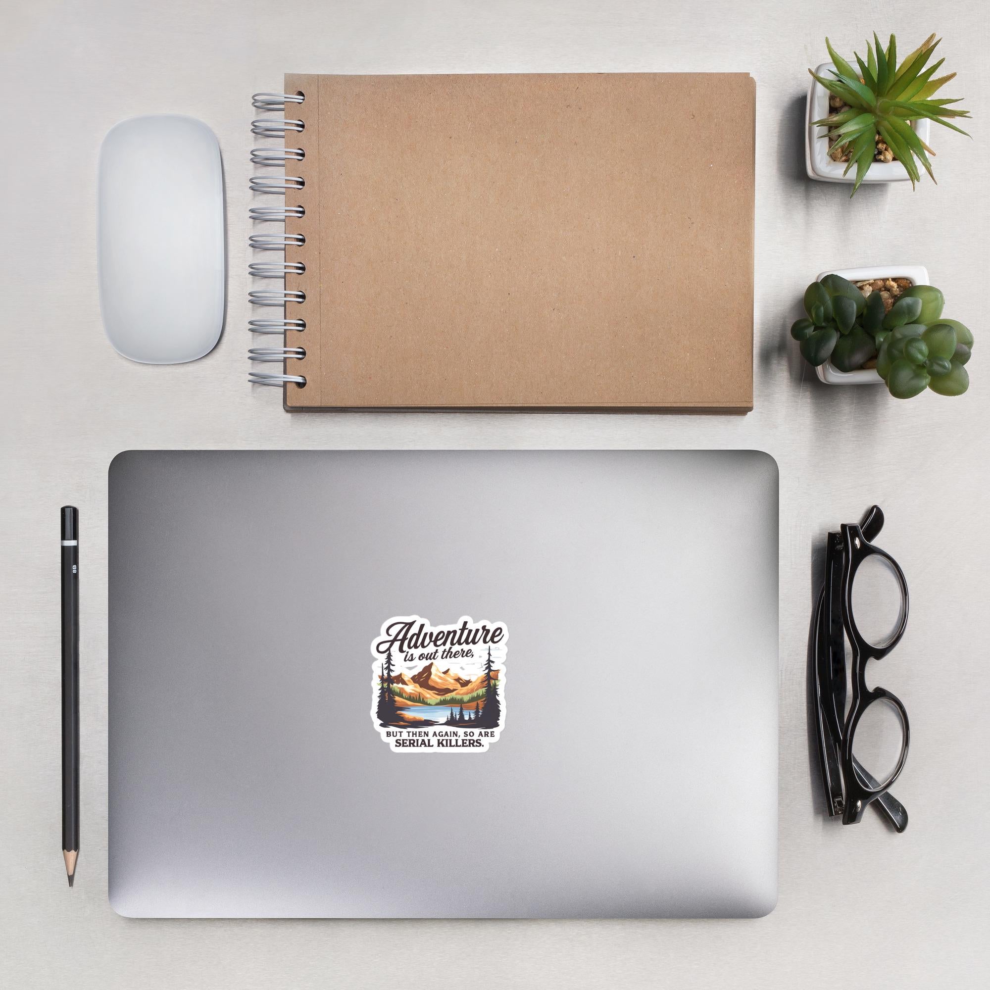 Adventure Serial Killer Sticker – True Crime Hiking Decal, Dark Humor Sticker, Funny Murderino Gift, Camping Spooky Bubble Sticker