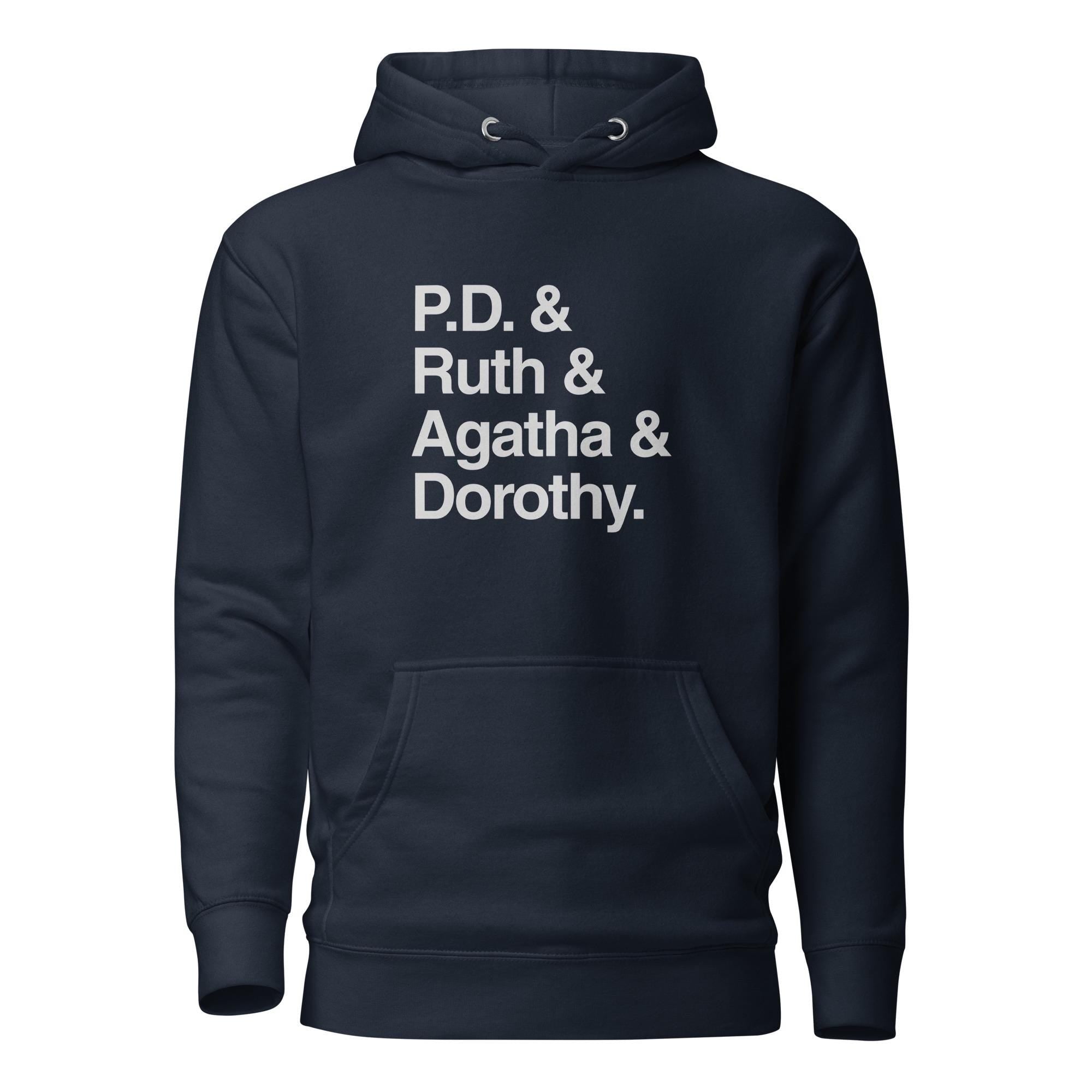 Crime Writers Hoodie | Cotton Heritage M2580 Premium Pullover | P.D. James, Ruth Rendell, Agatha Christie, Dorothy Sayers, Mystery Gift