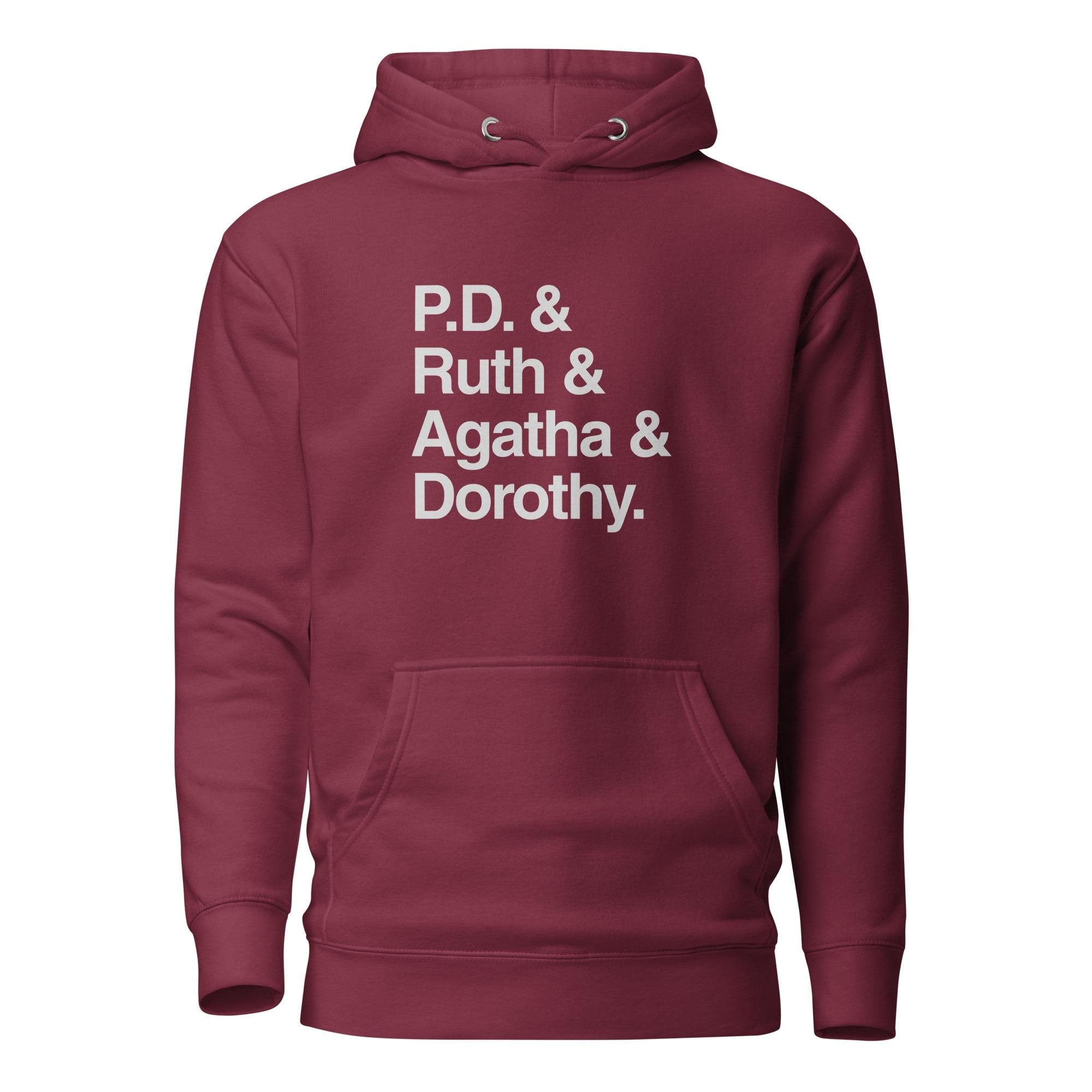 Crime Writers Hoodie | Cotton Heritage M2580 Premium Pullover | P.D. James, Ruth Rendell, Agatha Christie, Dorothy Sayers, Mystery Gift