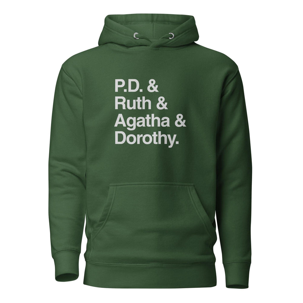 Crime Writers Hoodie | Cotton Heritage M2580 Premium Pullover | P.D. James, Ruth Rendell, Agatha Christie, Dorothy Sayers, Mystery Gift