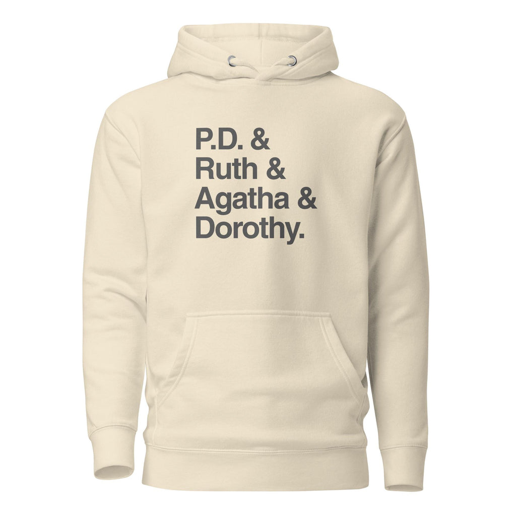 Crime Writers Hoodie | Cotton Heritage M2580 Premium Pullover | P.D. James, Ruth Rendell, Agatha Christie, Dorothy Sayers, Mystery Gift