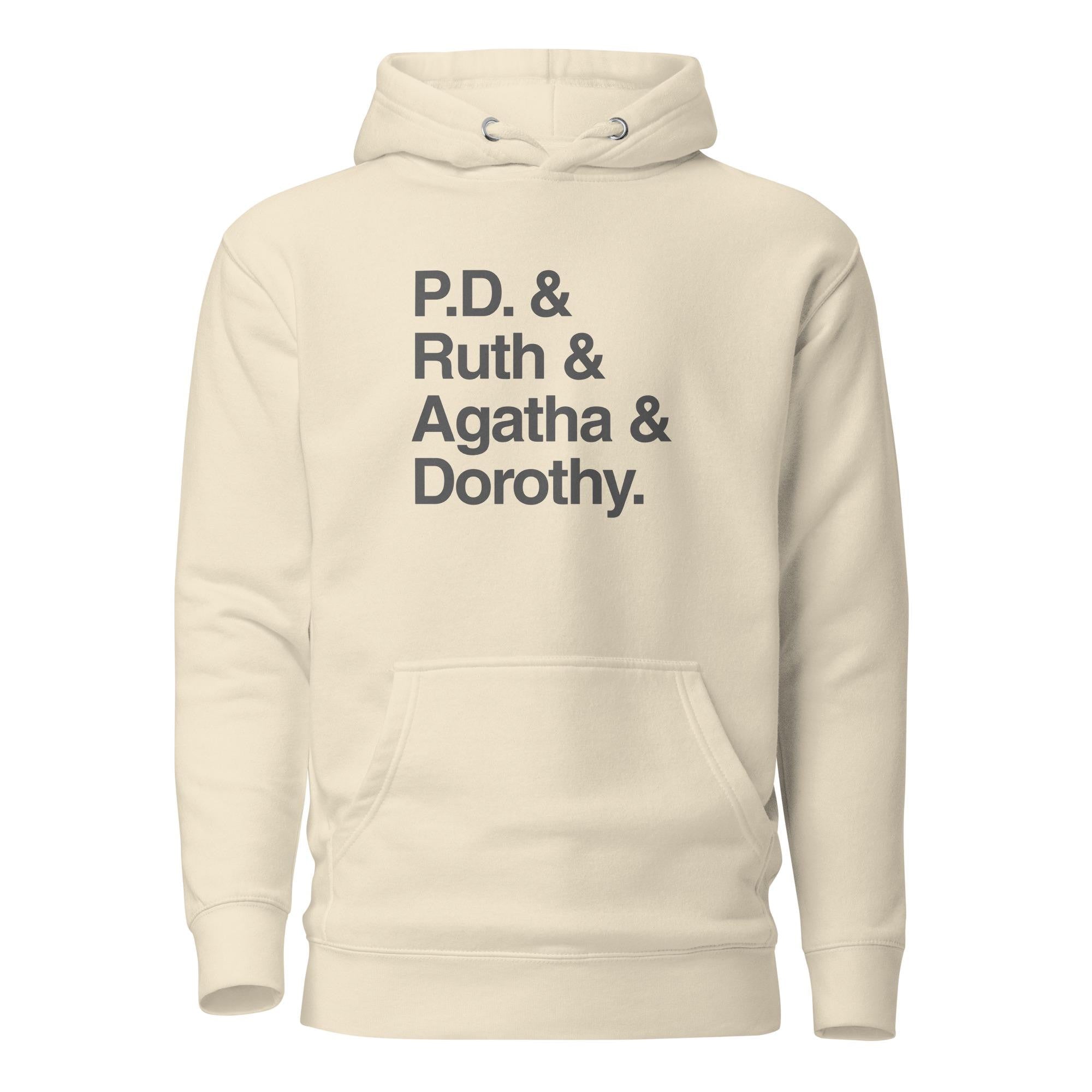 Crime Writers Hoodie | Cotton Heritage M2580 Premium Pullover | P.D. James, Ruth Rendell, Agatha Christie, Dorothy Sayers, Mystery Gift