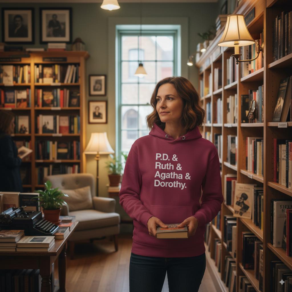 Crime Writers Hoodie | Cotton Heritage M2580 Premium Pullover | P.D. James, Ruth Rendell, Agatha Christie, Dorothy Sayers, Mystery Gift