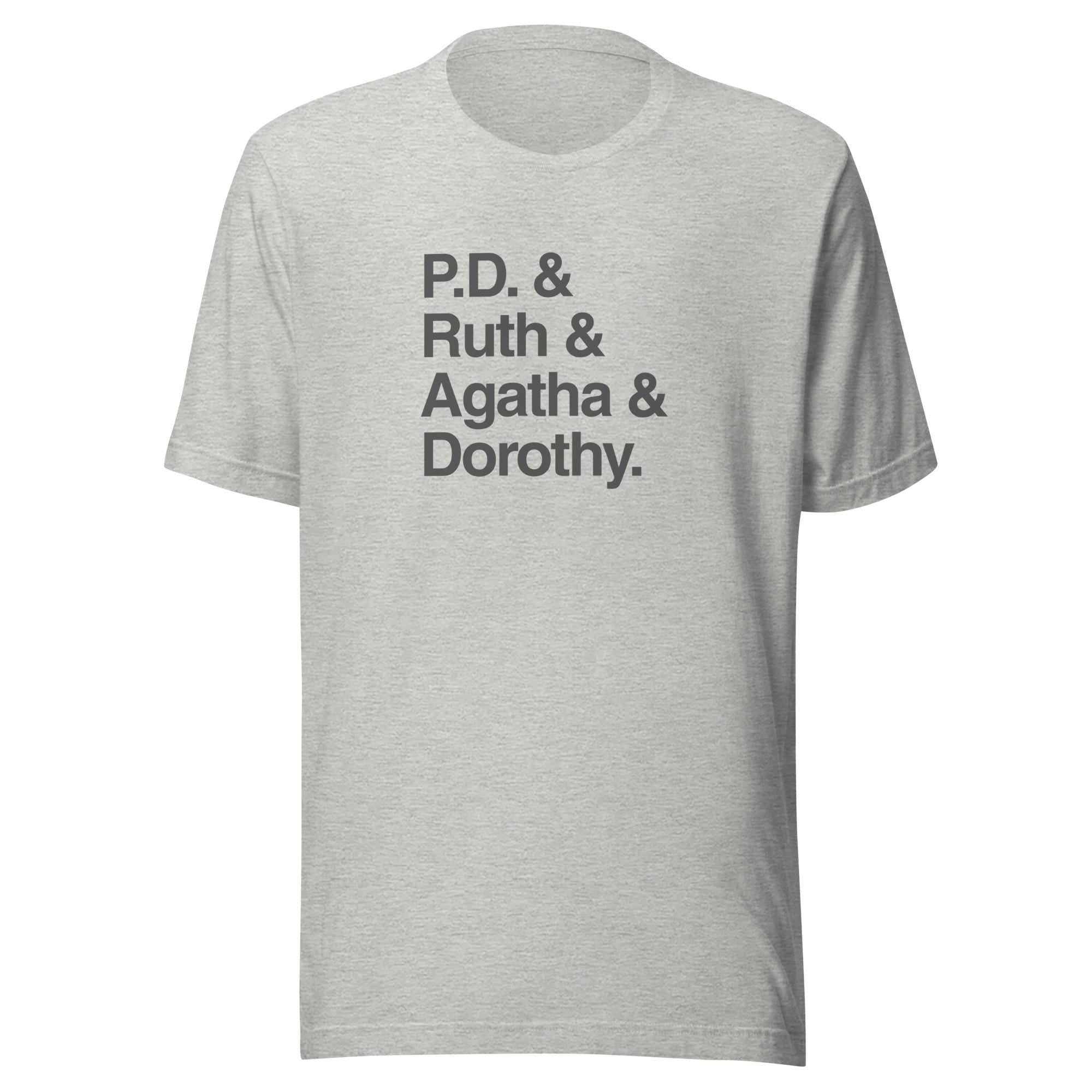 Crime Writers Tee Shirt | Mystery Fiction Icons TShirt | P.D. James, Ruth Rendell, Agatha Christie, Dorothy Sayers, Mystery Gift