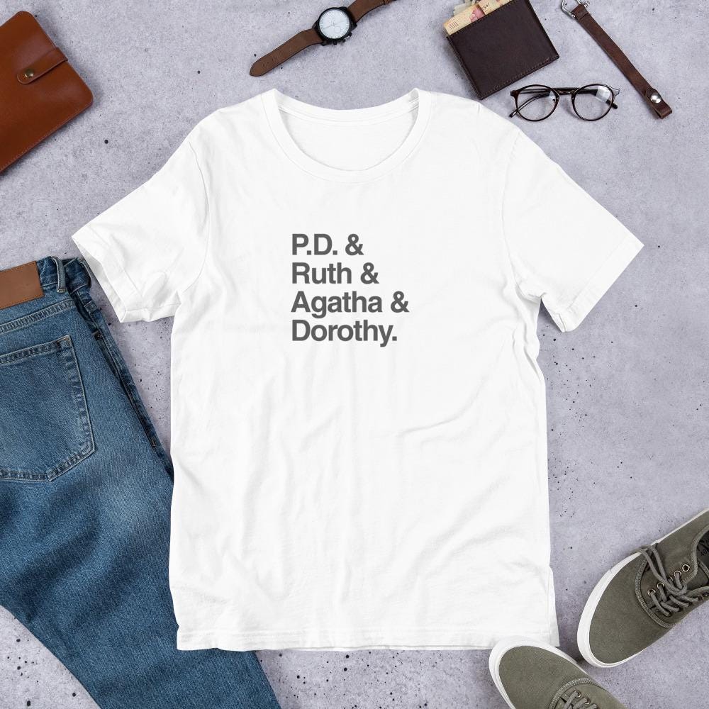 Crime Writers Tee Shirt | Mystery Fiction Icons TShirt | P.D. James, Ruth Rendell, Agatha Christie, Dorothy Sayers, Mystery Gift