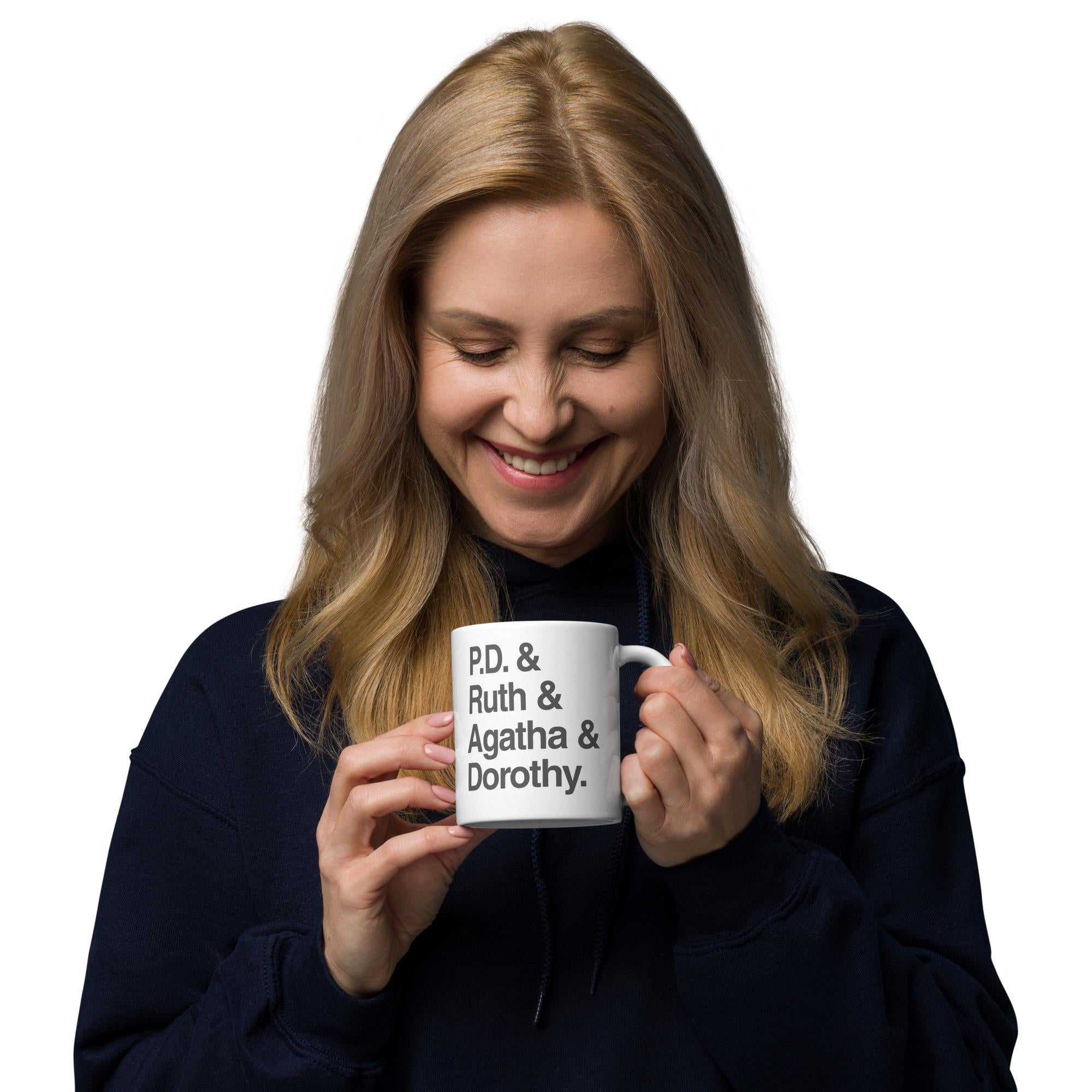 Crime Writer Tea Mug P.D. James, Ruth Rendell, Agatha Christie & Dorothy Sayers | Mystery Author Coffee Cup, Book Lover Gift, Ceramic