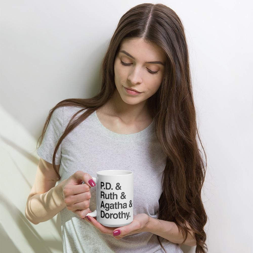 Crime Writer Tea Mug P.D. James, Ruth Rendell, Agatha Christie & Dorothy Sayers | Mystery Author Coffee Cup, Book Lover Gift, Ceramic