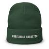 Green UNRELAIBLE NARRATOR beanie prouct shot