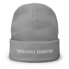 Gray UNRELAIBLE NARRATOR beanie prouct shot