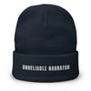 Navy UNRELAIBLE NARRATOR beanie prouct shot